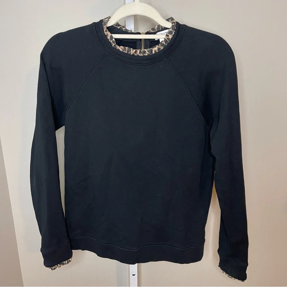 J.Crew Black Half Zip Sweatshirt Leopard Trim Size Medium NWOT